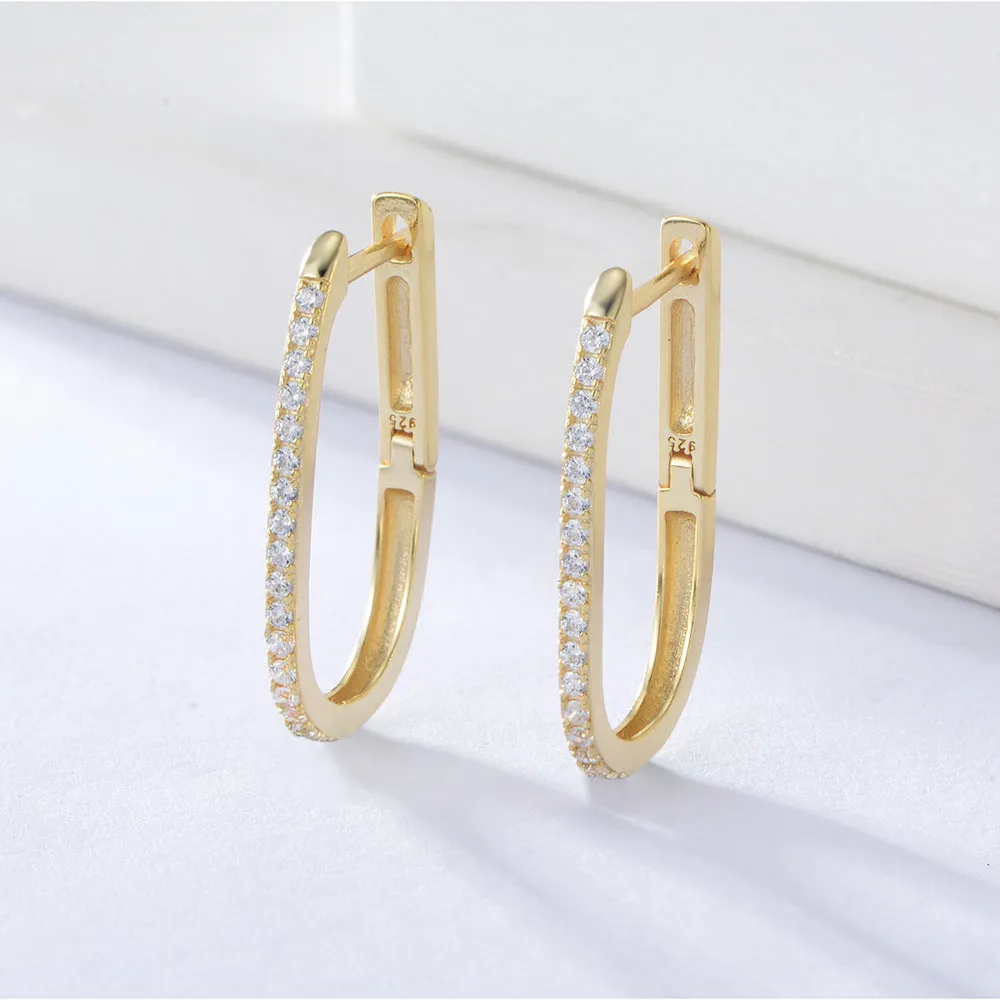 U-shaped with Half Zircon Silver Studs Earrings for Women