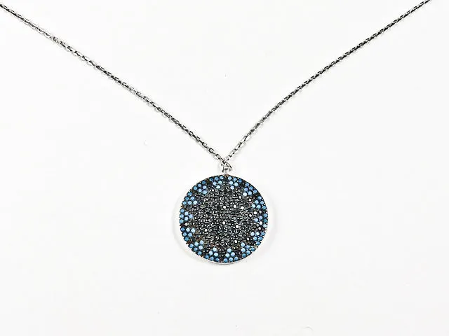 Unique Stardust Design Round Disc Micro CZ Stone Silver Necklace