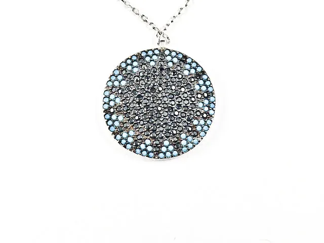 Unique Stardust Design Round Disc Micro CZ Stone Silver Necklace