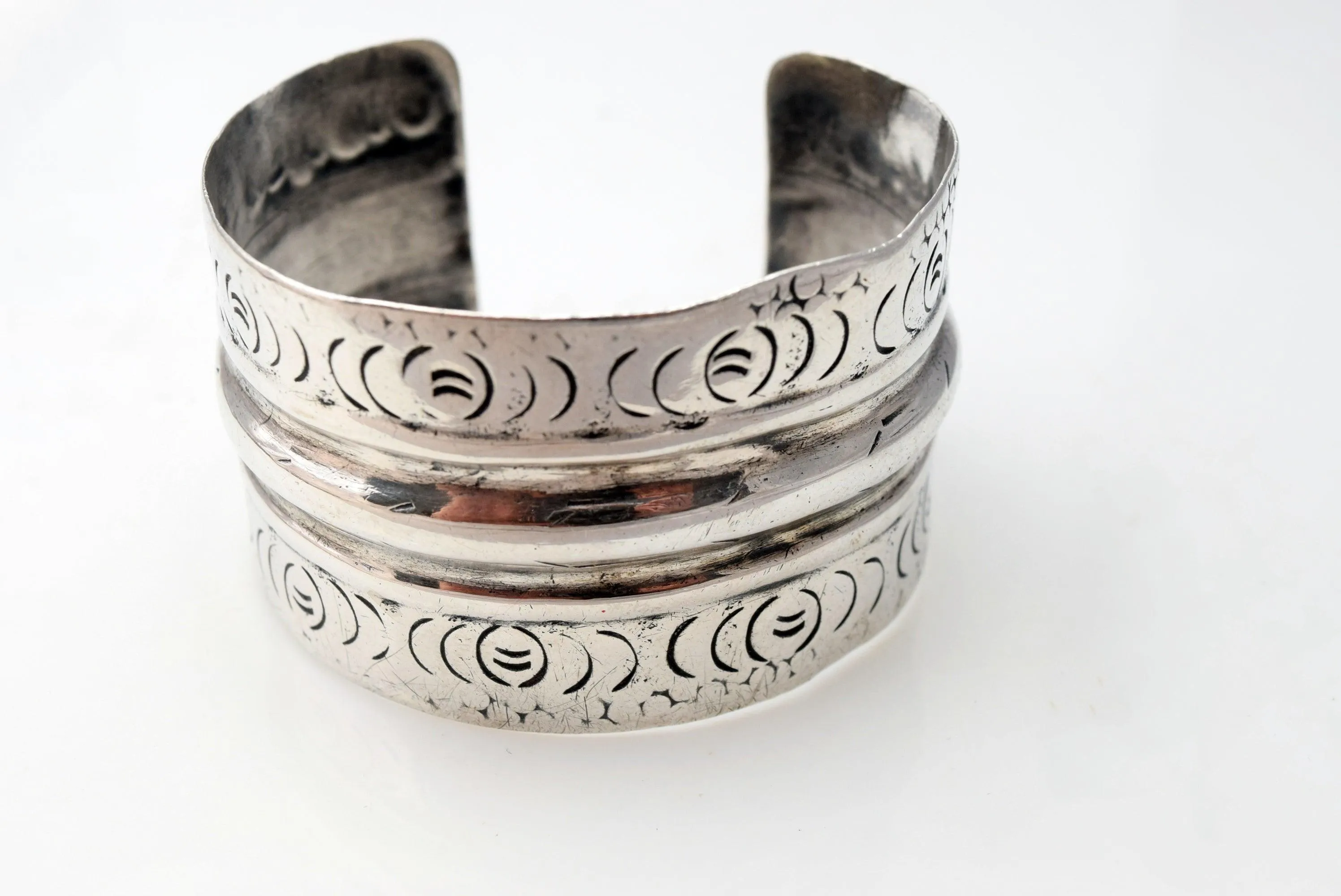 Vintage 800 Silver Siwa Berber Wide Cuff Bracelet by Makkawi