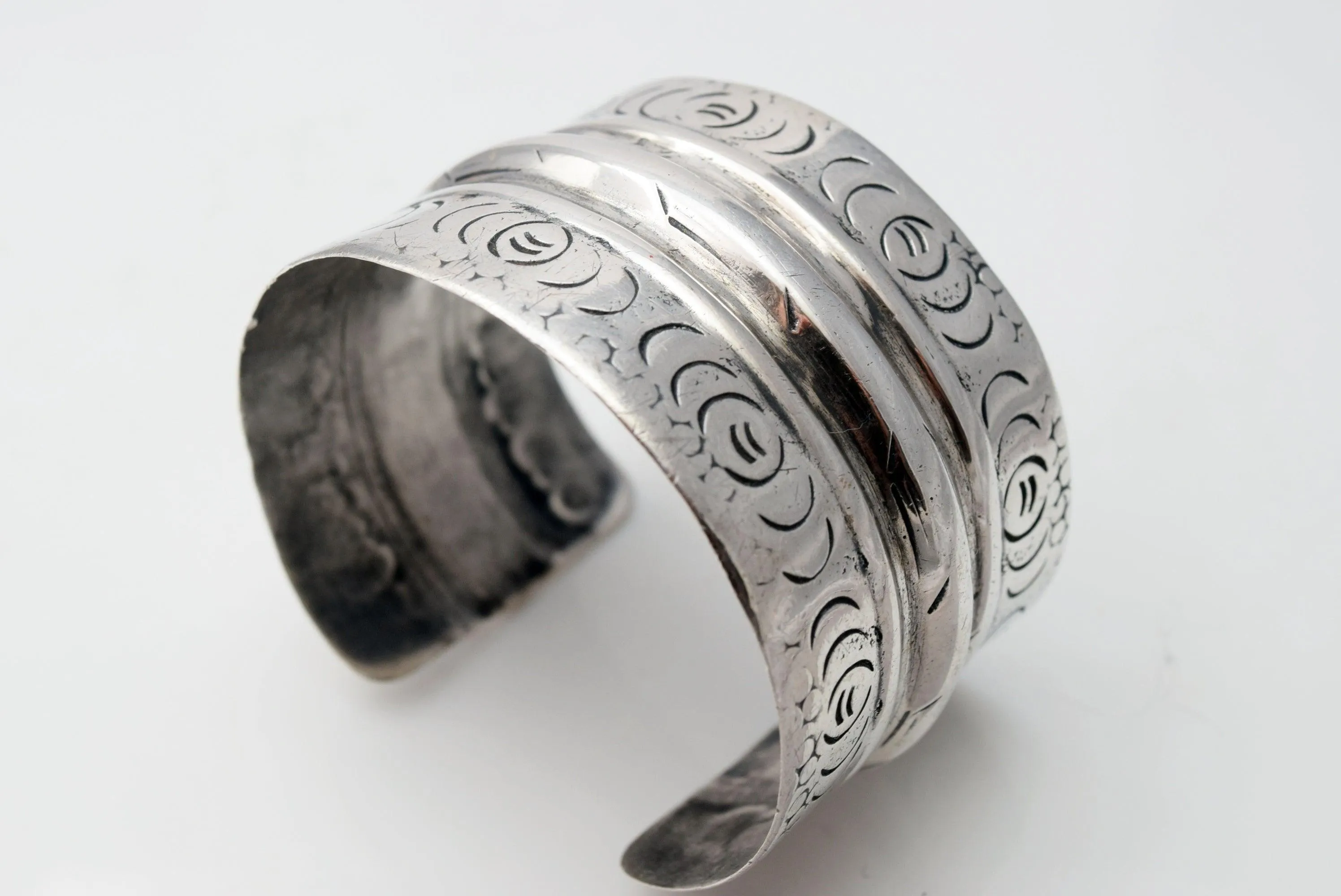 Vintage 800 Silver Siwa Berber Wide Cuff Bracelet by Makkawi