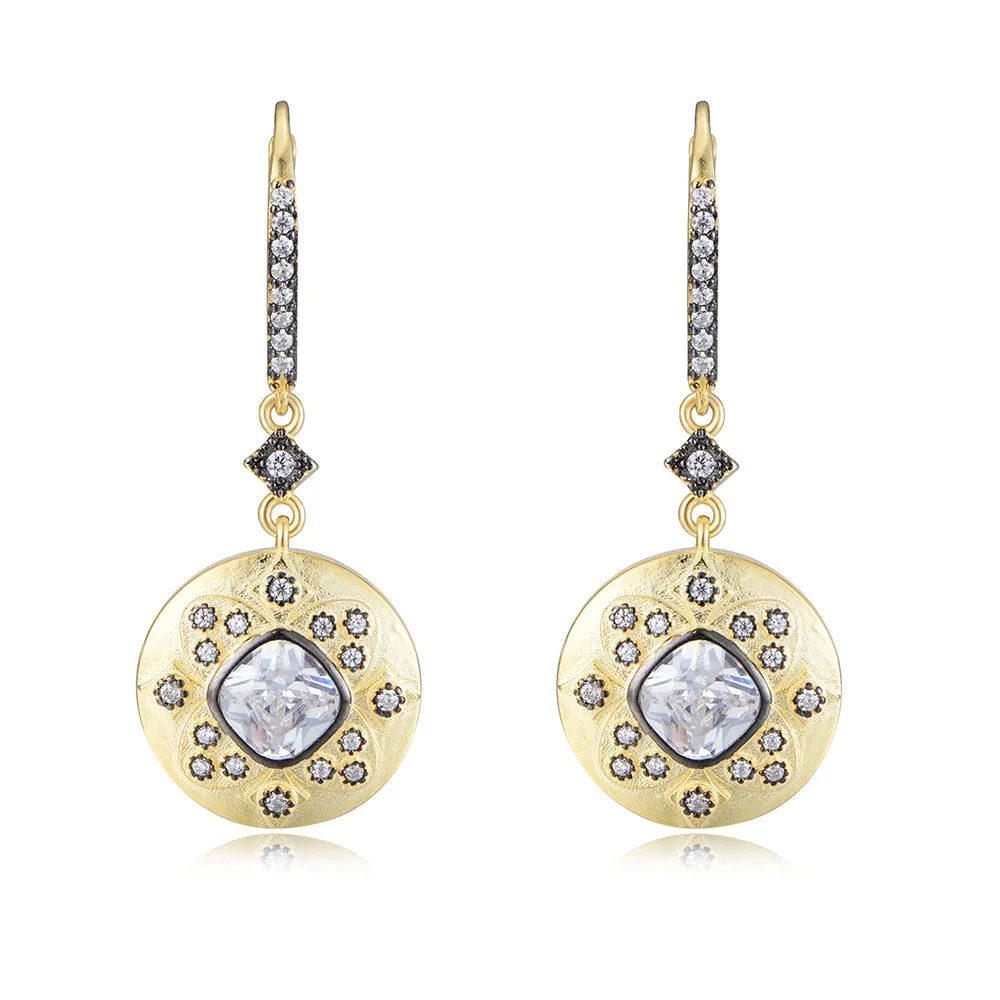 Vintage Circle with Zircon Silver Drop Earrings for Women