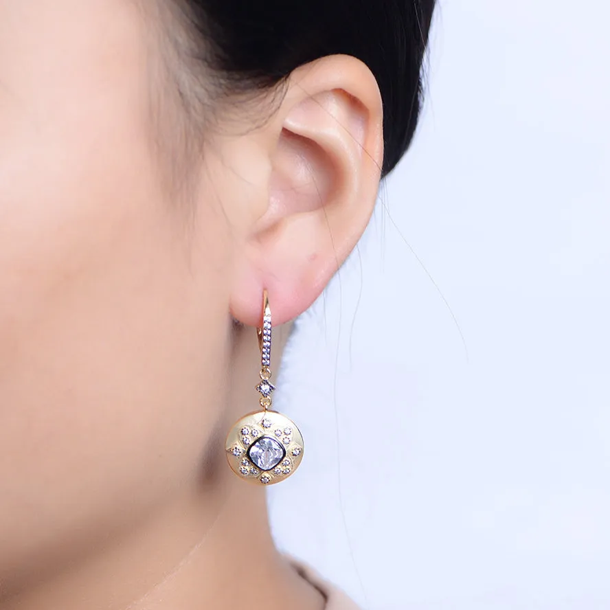 Vintage Circle with Zircon Silver Drop Earrings for Women