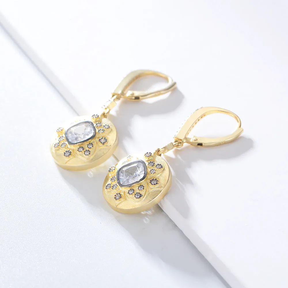 Vintage Circle with Zircon Silver Drop Earrings for Women