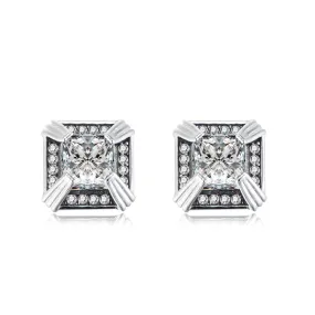 Vintage Colurful Square Zircon Silver Studs Earrings for Women