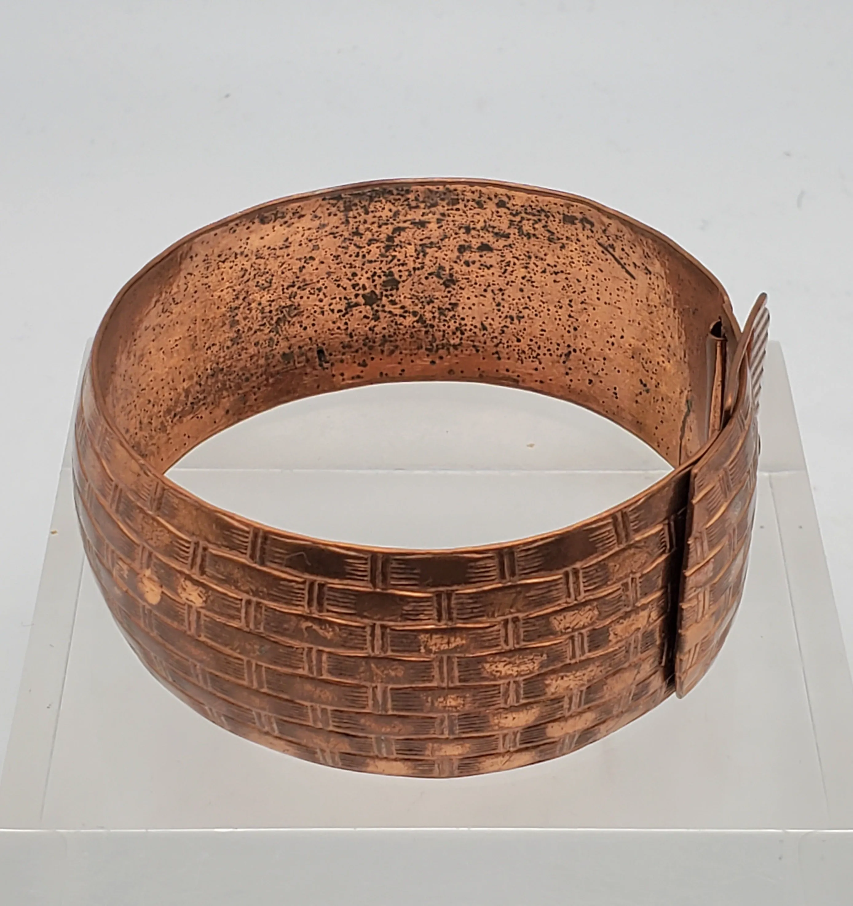 Vintage Copper Basket Weave Belt Buckle Cuff Bracelet