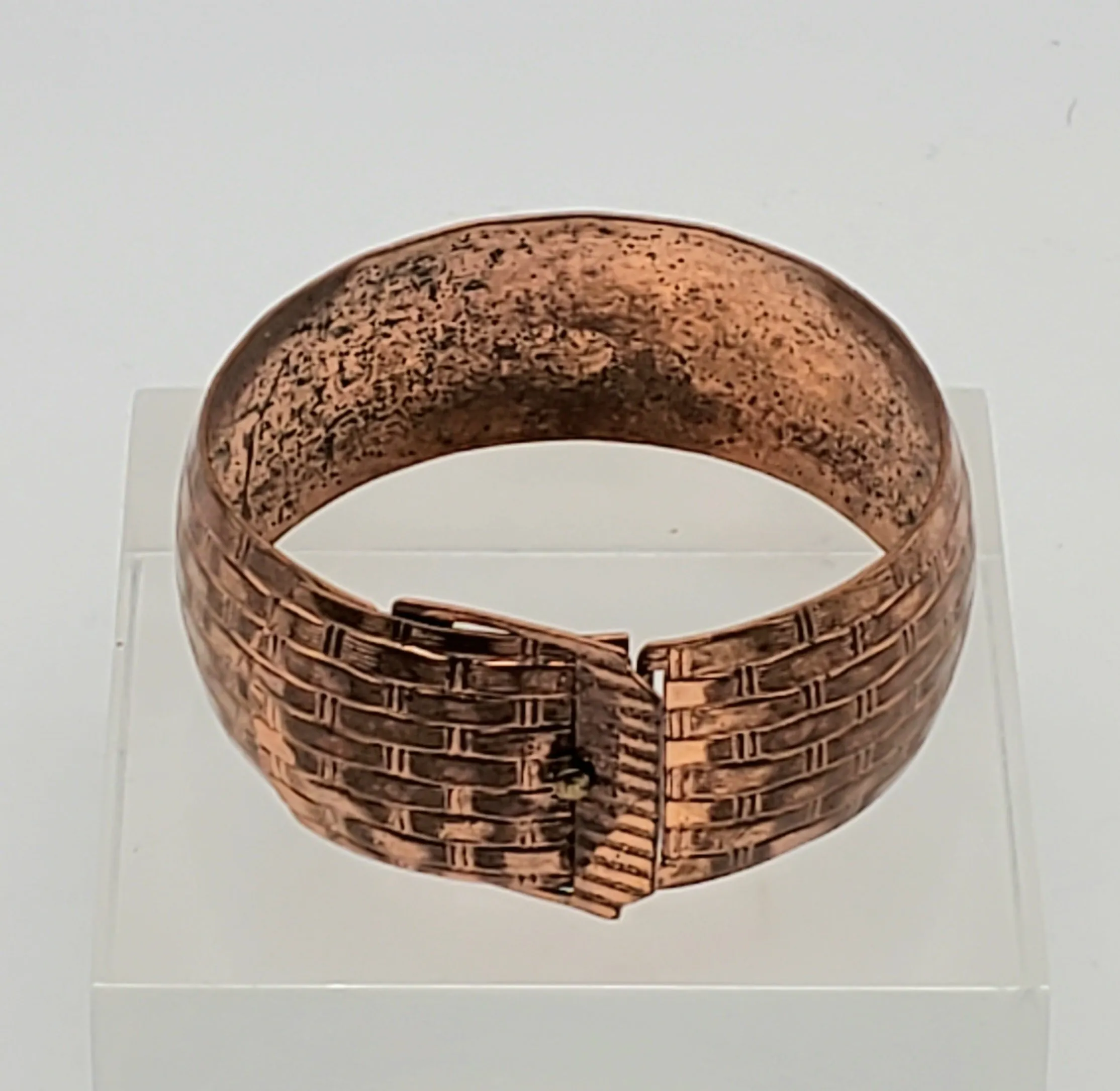 Vintage Copper Basket Weave Belt Buckle Cuff Bracelet