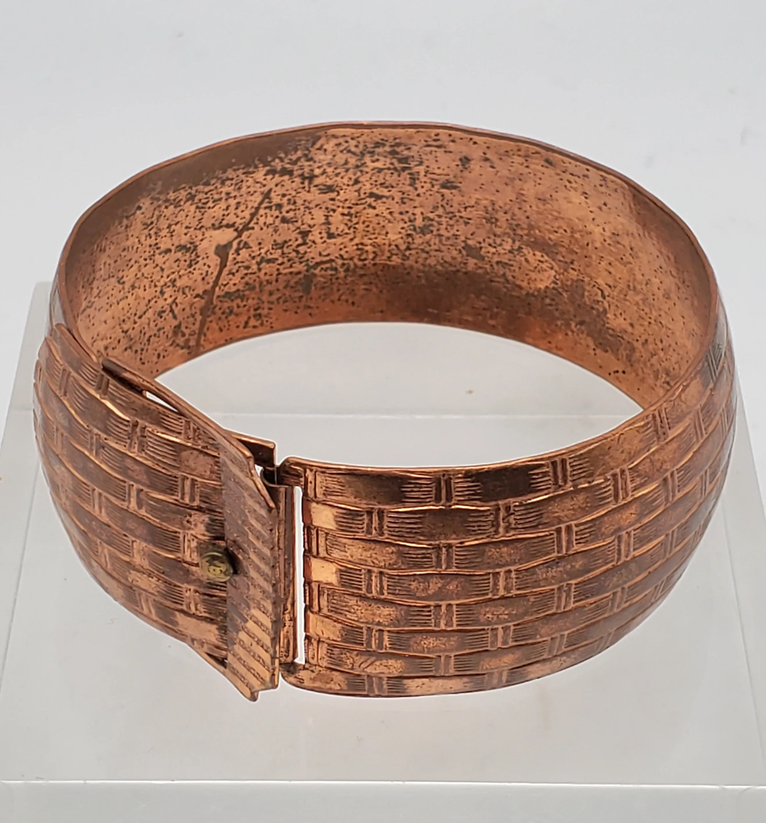 Vintage Copper Basket Weave Belt Buckle Cuff Bracelet