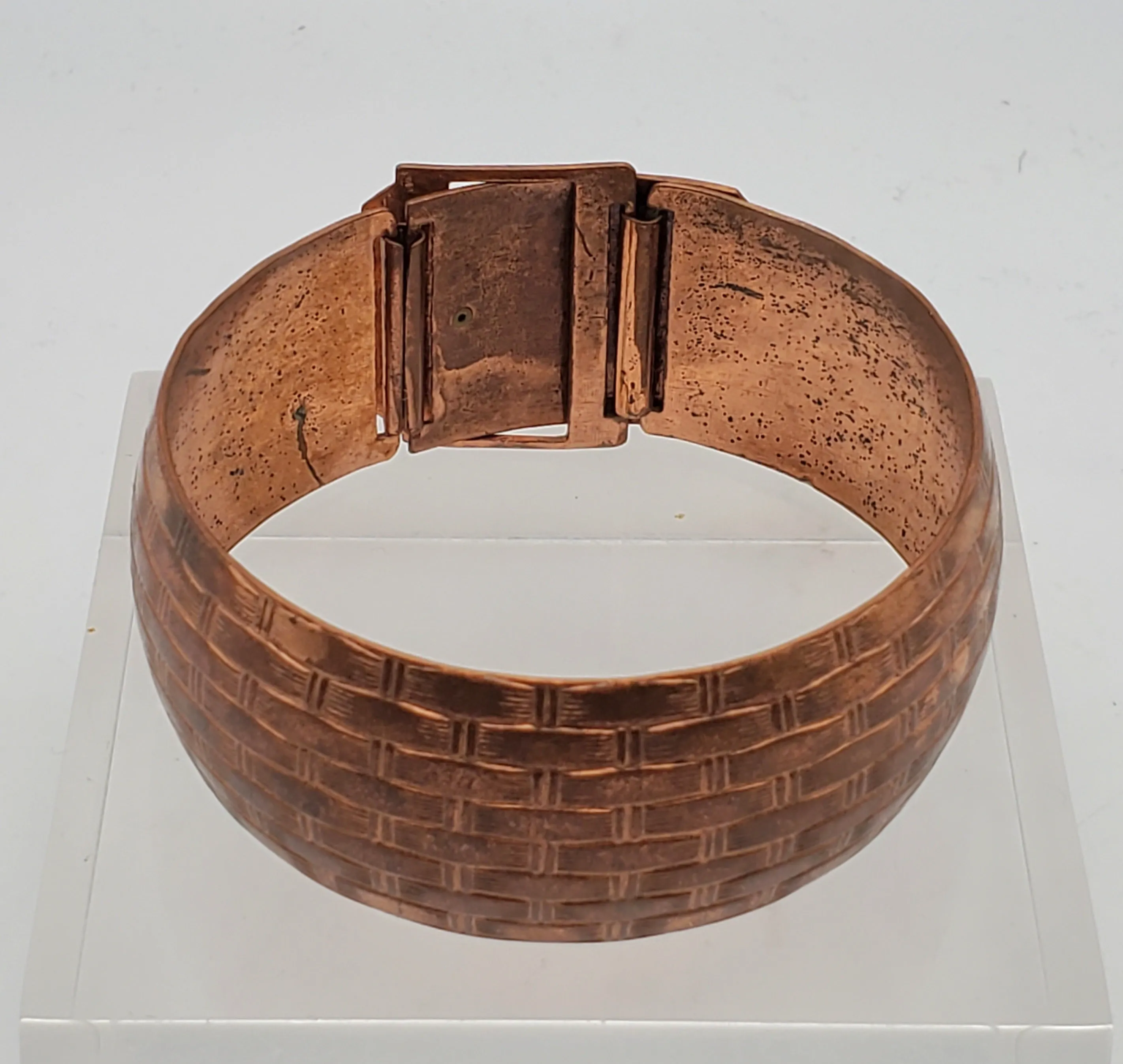 Vintage Copper Basket Weave Belt Buckle Cuff Bracelet