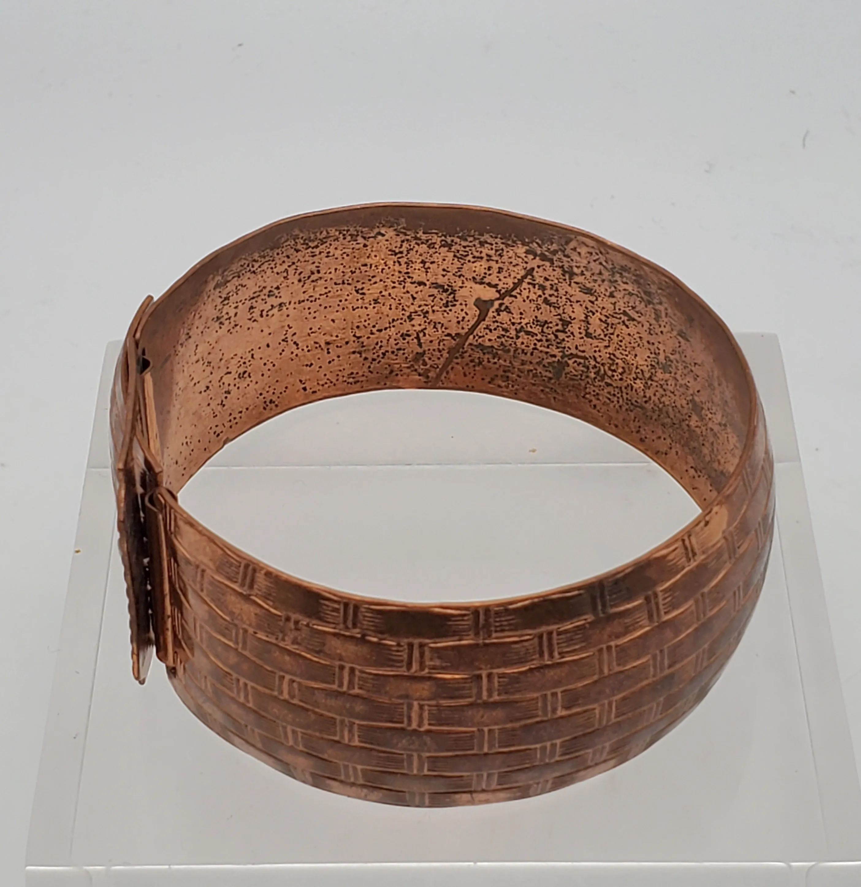 Vintage Copper Basket Weave Belt Buckle Cuff Bracelet