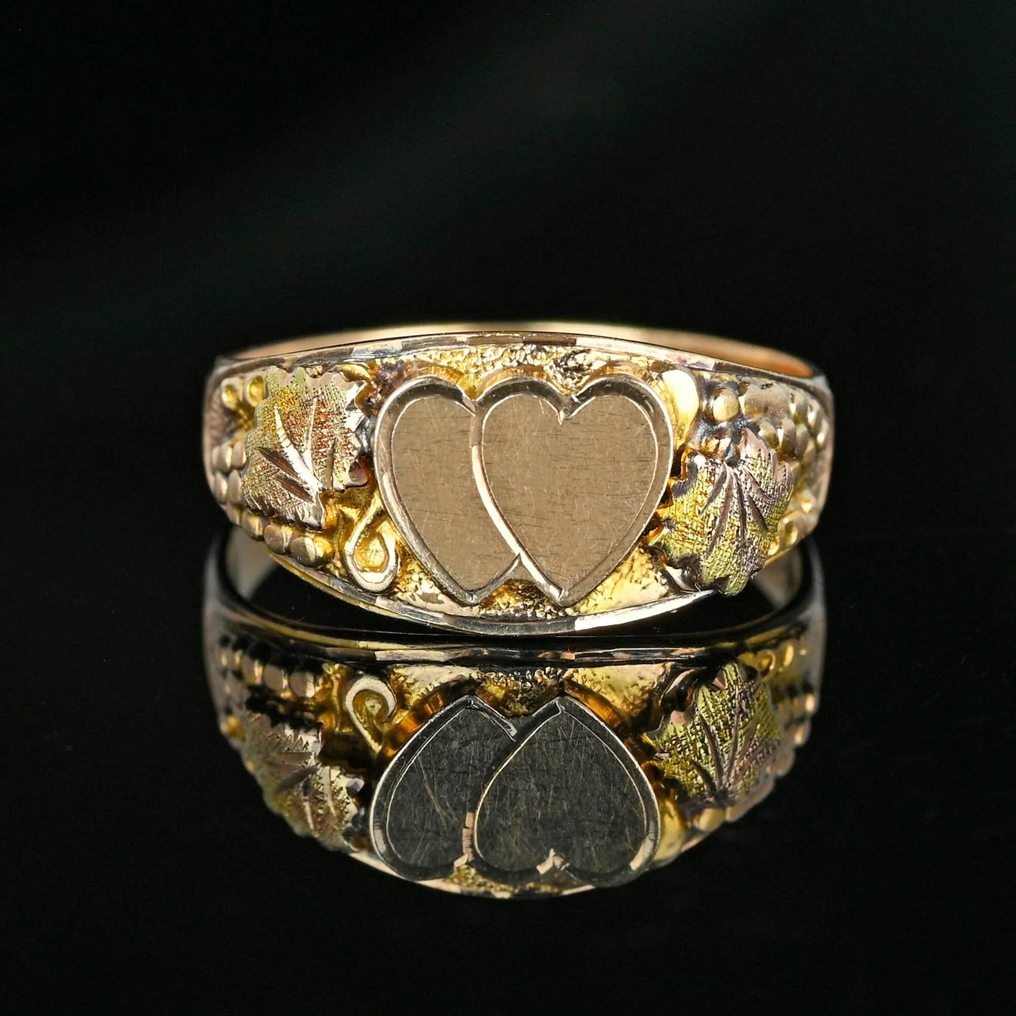 Vintage Rose and Yellow Gold Double Heart Ring Band