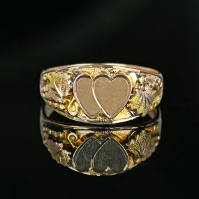 Vintage Rose and Yellow Gold Double Heart Ring Band