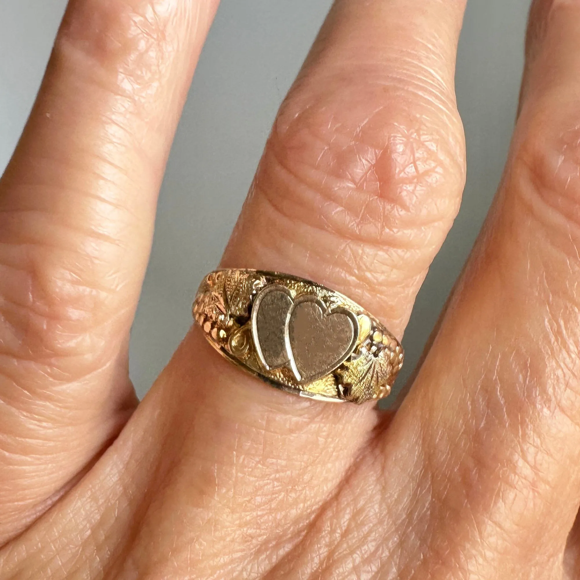 Vintage Rose and Yellow Gold Double Heart Ring Band