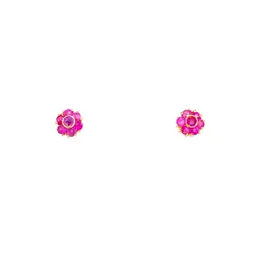 Vintage Ruby Gold Cluster Stud Earrings