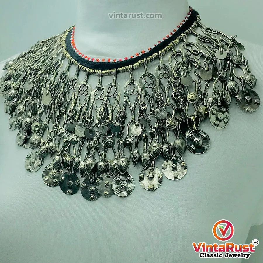 Vintage Silver Long Charm Dangling Tassels Necklace