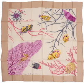 Vintage Unused Silk Scarf Reef Fish by Roy Taylor Bermuda for HA &amp; E Smith