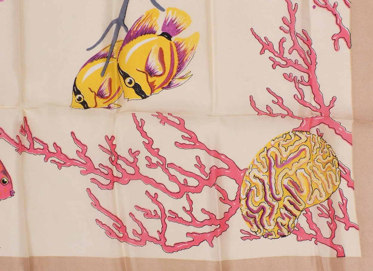 Vintage Unused Silk Scarf Reef Fish by Roy Taylor Bermuda for HA &amp; E Smith