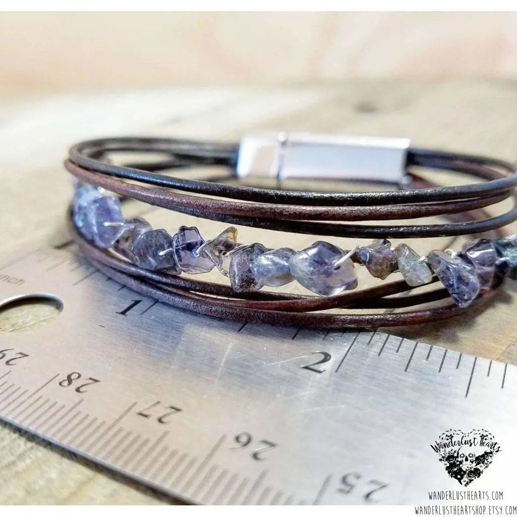 Water Sapphire leather bracelet