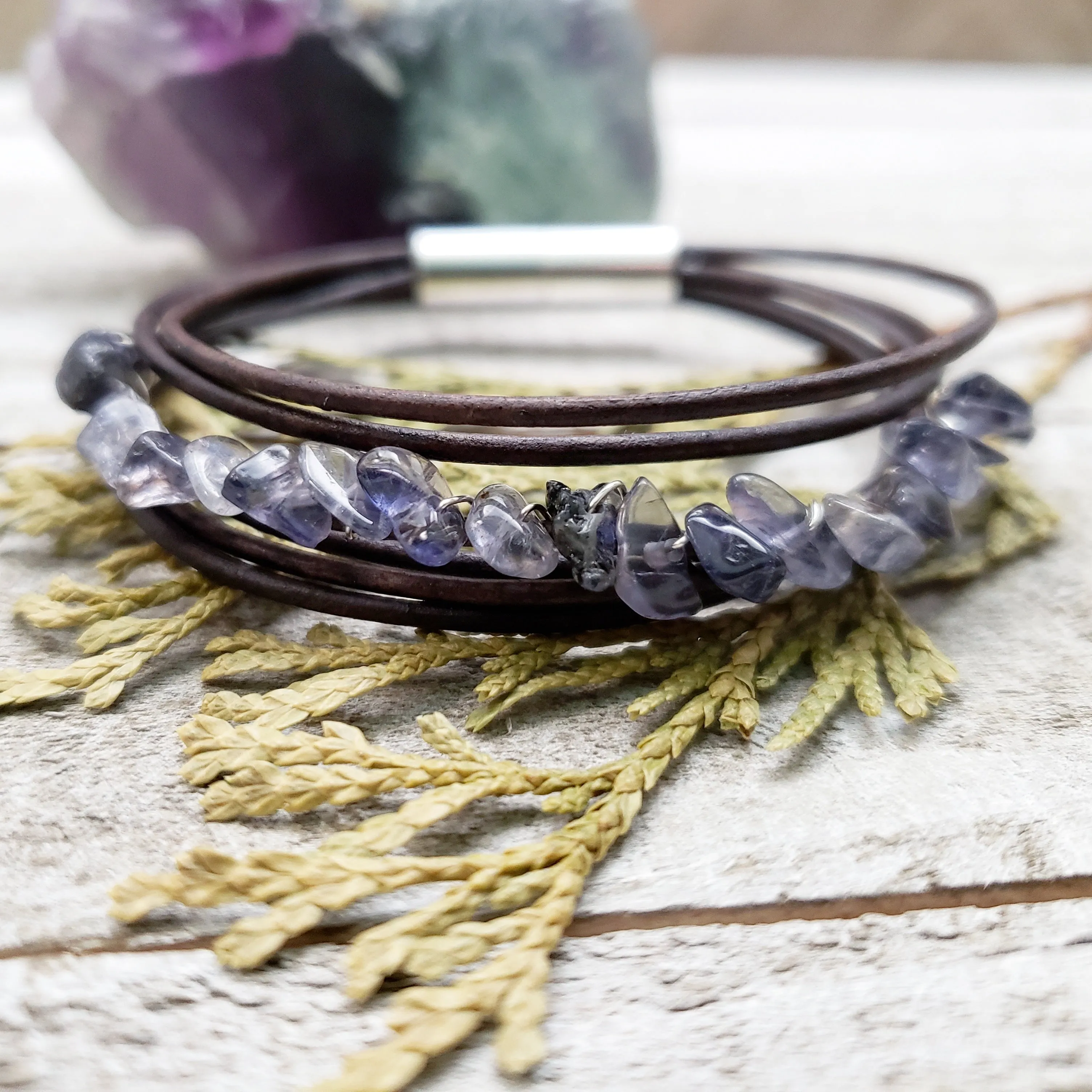 Water Sapphire leather bracelet