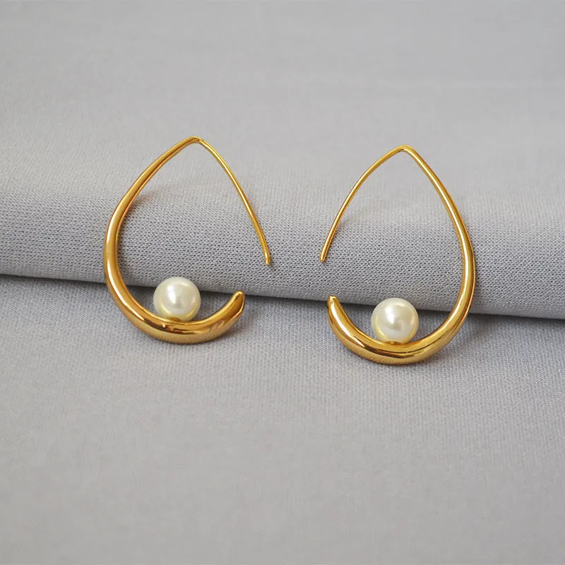 Waterdrop Shape with Pearl Hook Earrings