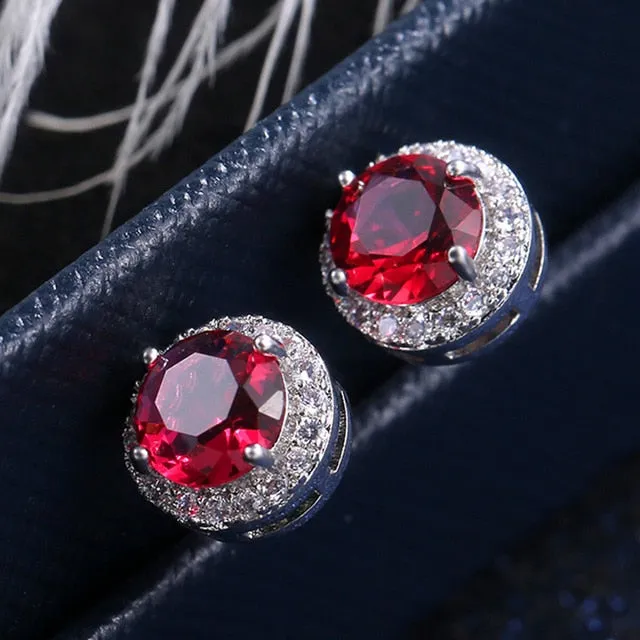 Wedding Jewelry Classic Round Stud Earrings for Women with Zircon in Silver Color