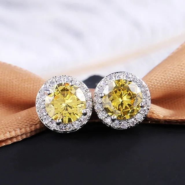 Wedding Jewelry Classic Round Stud Earrings for Women with Zircon in Silver Color