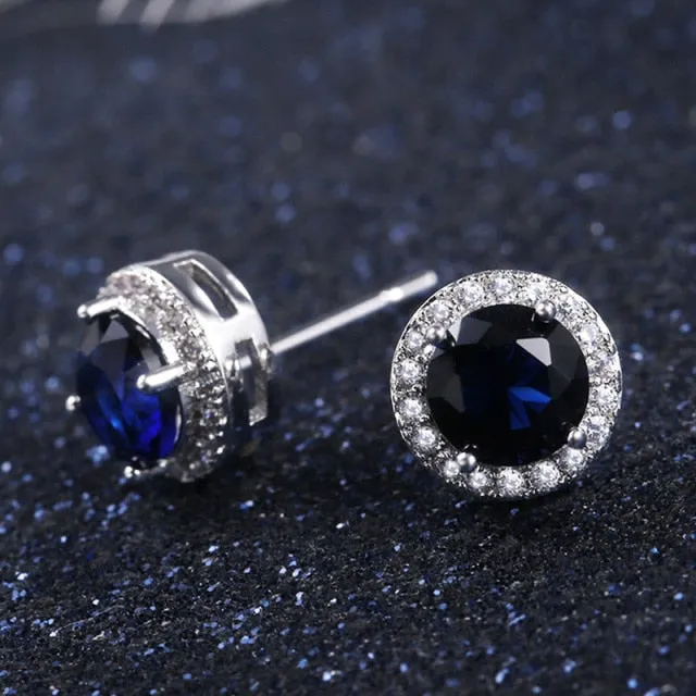 Wedding Jewelry Classic Round Stud Earrings for Women with Zircon in Silver Color