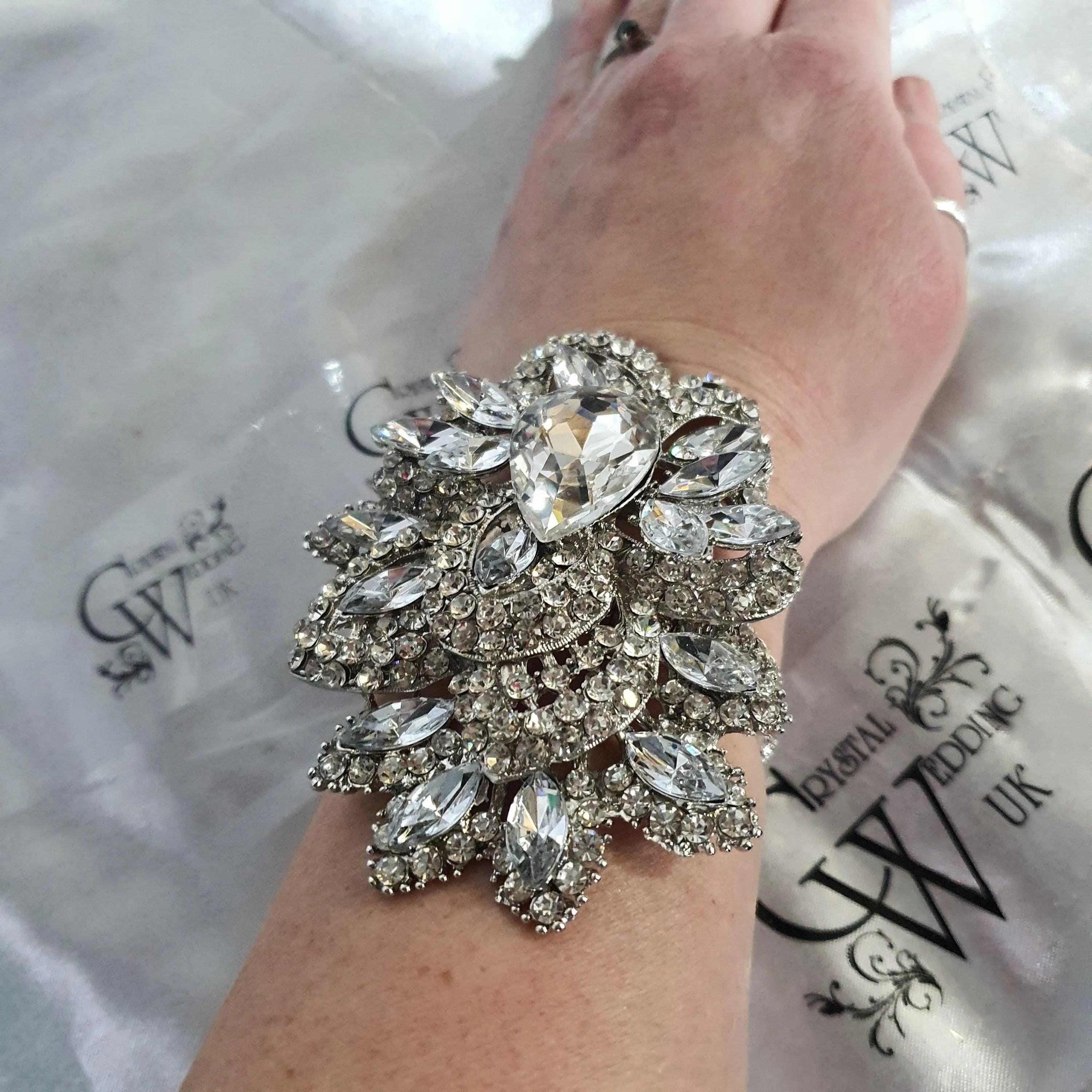 Wedding prom corsage. rhinestone brooch Bracelet Jewellery by Crystal wedding uk