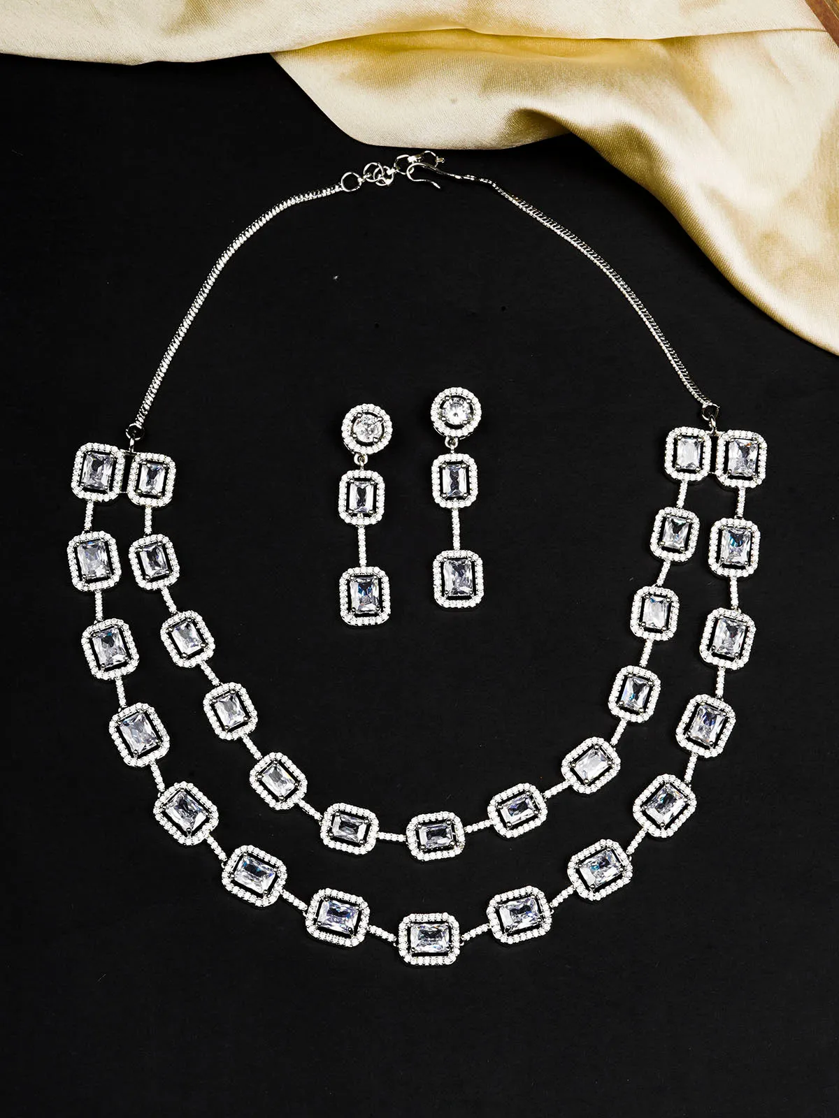 White Color Silver Plated Faux Diamond Necklace Set - CZSET320