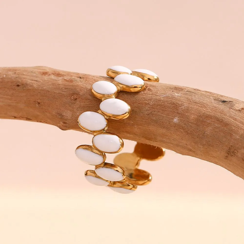 White Enamel Gold Cuff Bracelet - Trendy Fashion Accessory