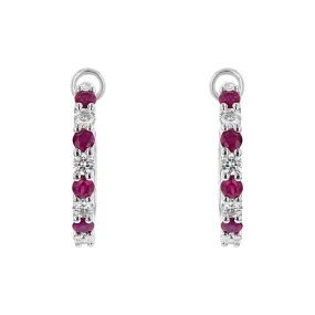 White Gold Ruby and Diamond Hoop Earrings