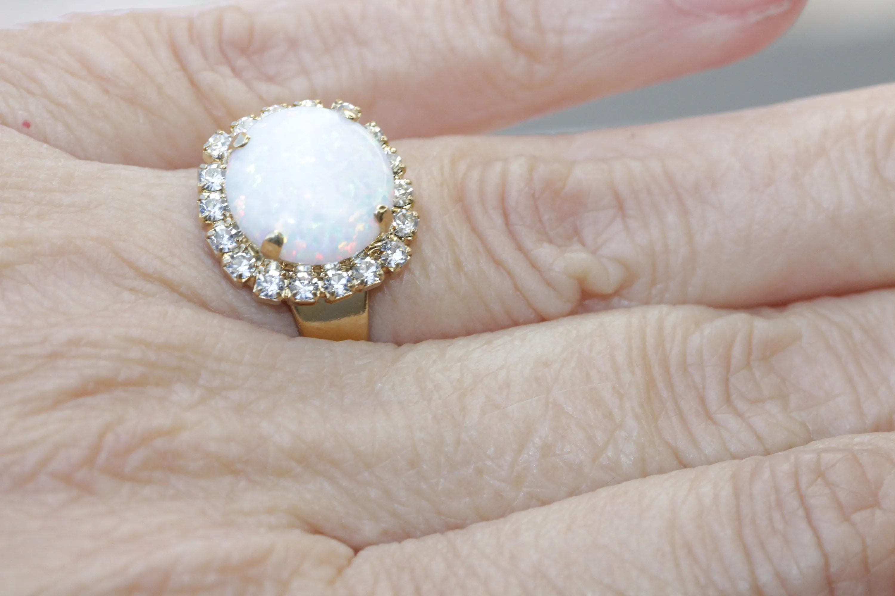 White Opal Gold Ring