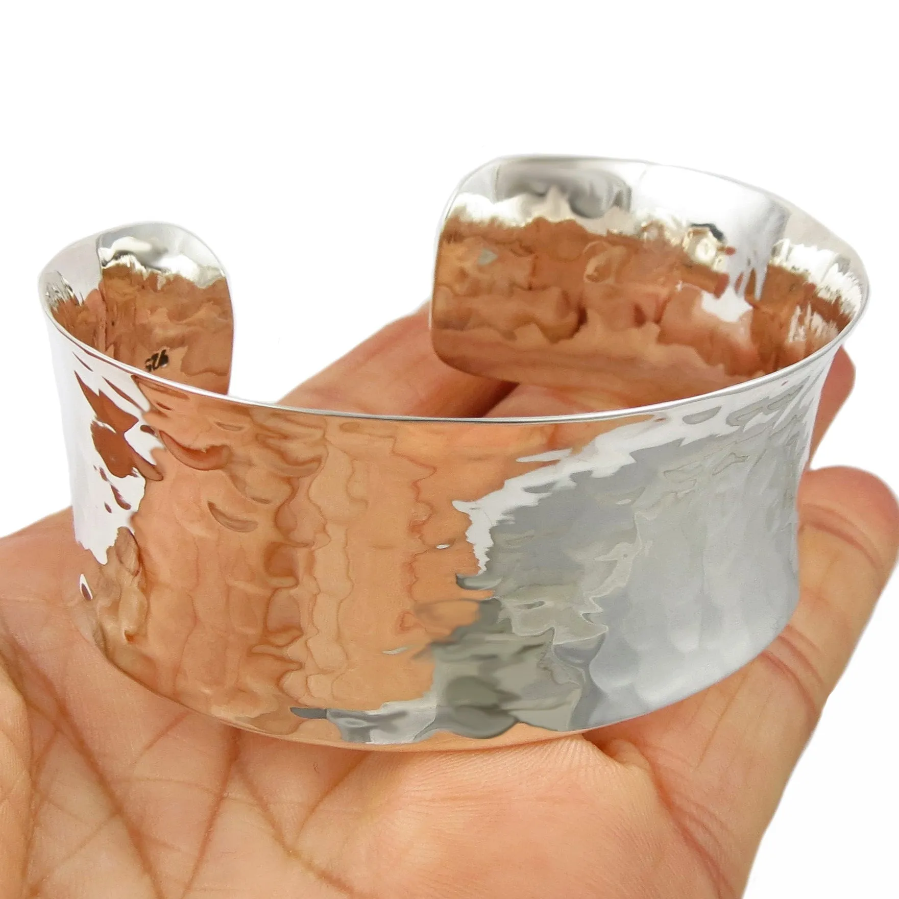 Wide Hammered Sterling Silver Bracelet Cuff