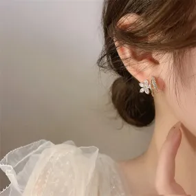 Women Fashion Metal Classic Flower Zircon Earring