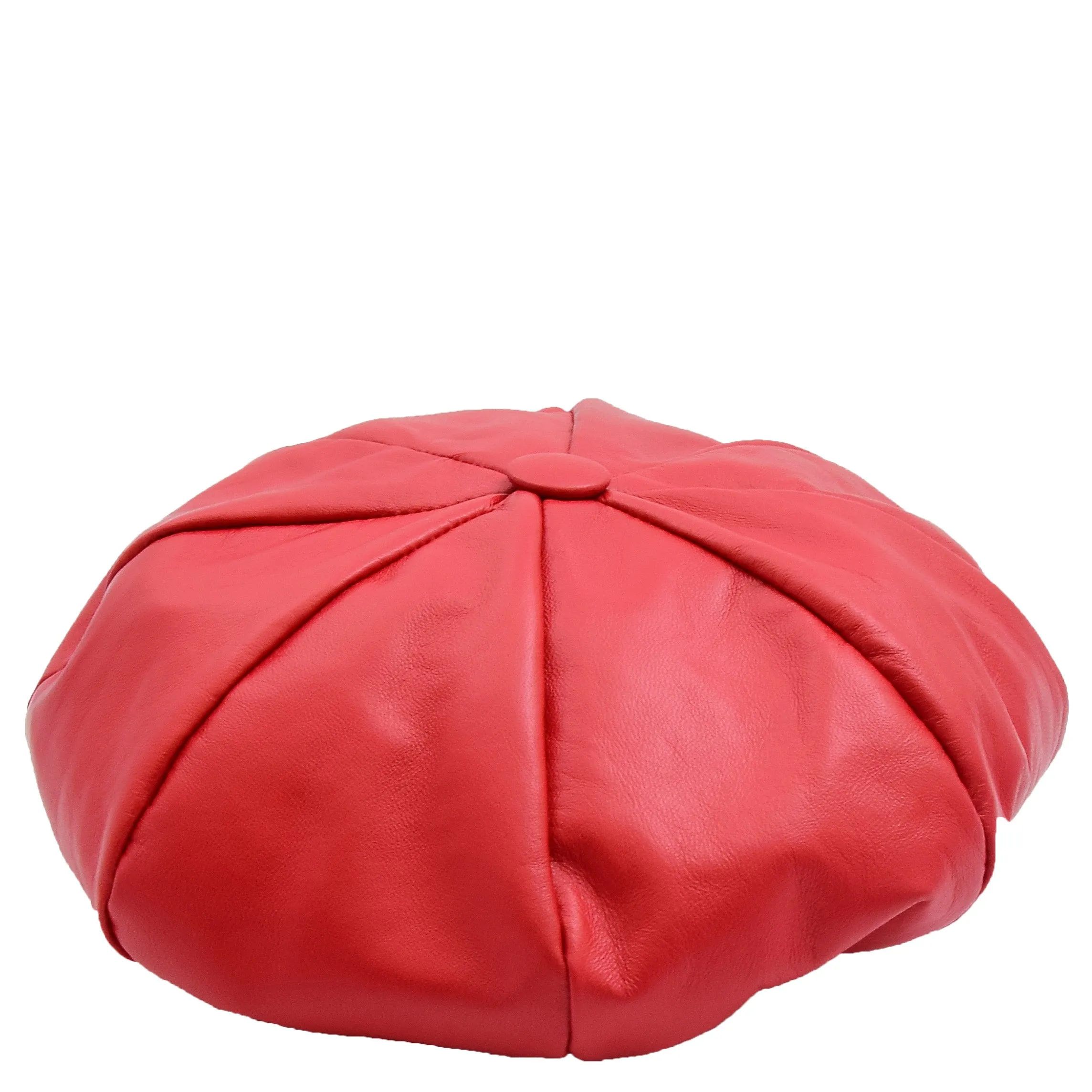 Womens Real Leather Peaked Beret Cap Ballon Red