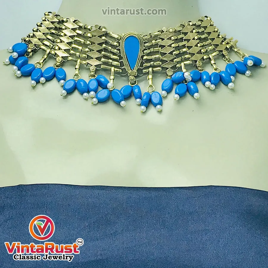 Woven Pearls and Stones Choker Necklace