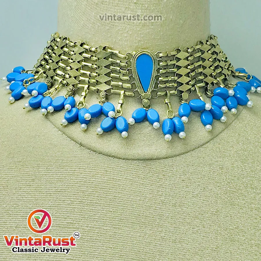 Woven Pearls and Stones Choker Necklace