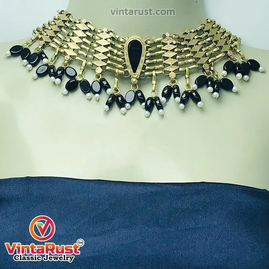 Woven Pearls and Stones Choker Necklace