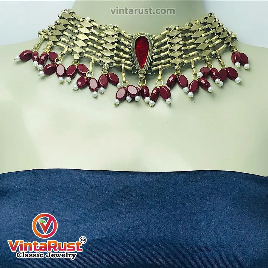 Woven Pearls and Stones Choker Necklace