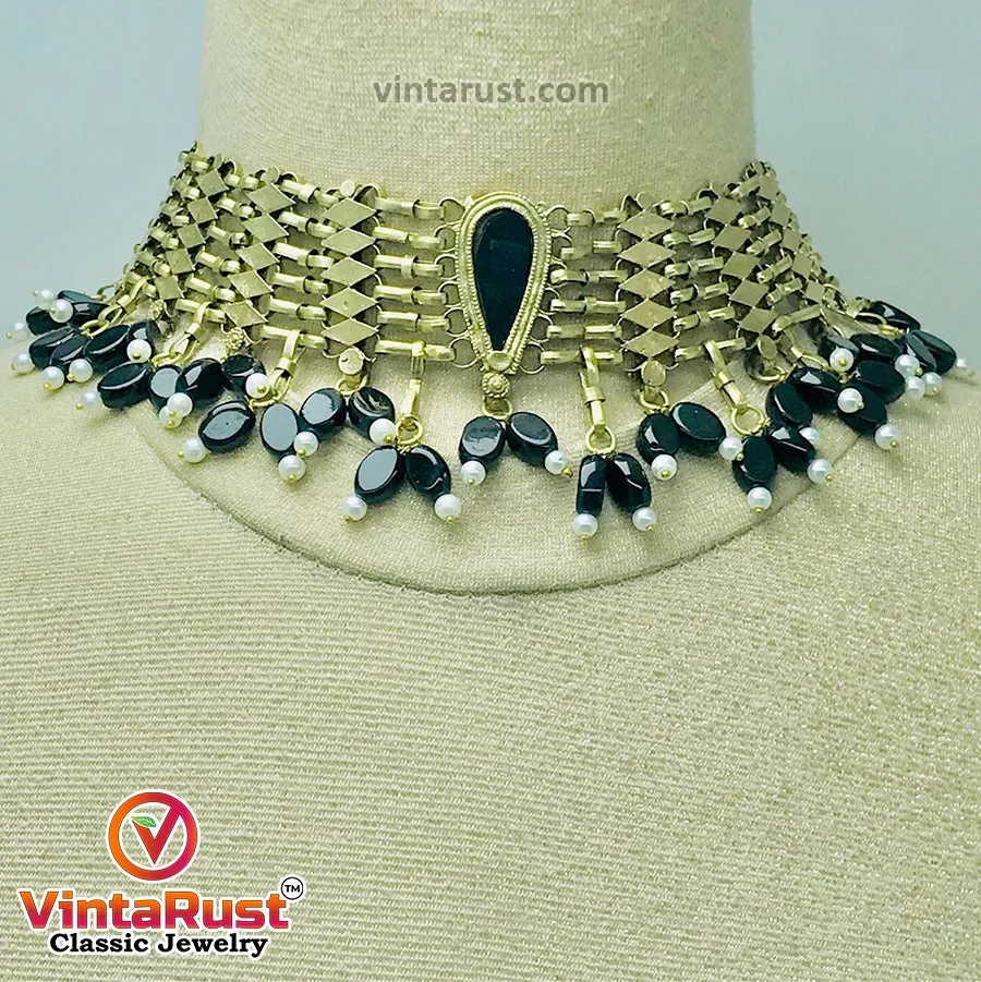 Woven Pearls and Stones Choker Necklace