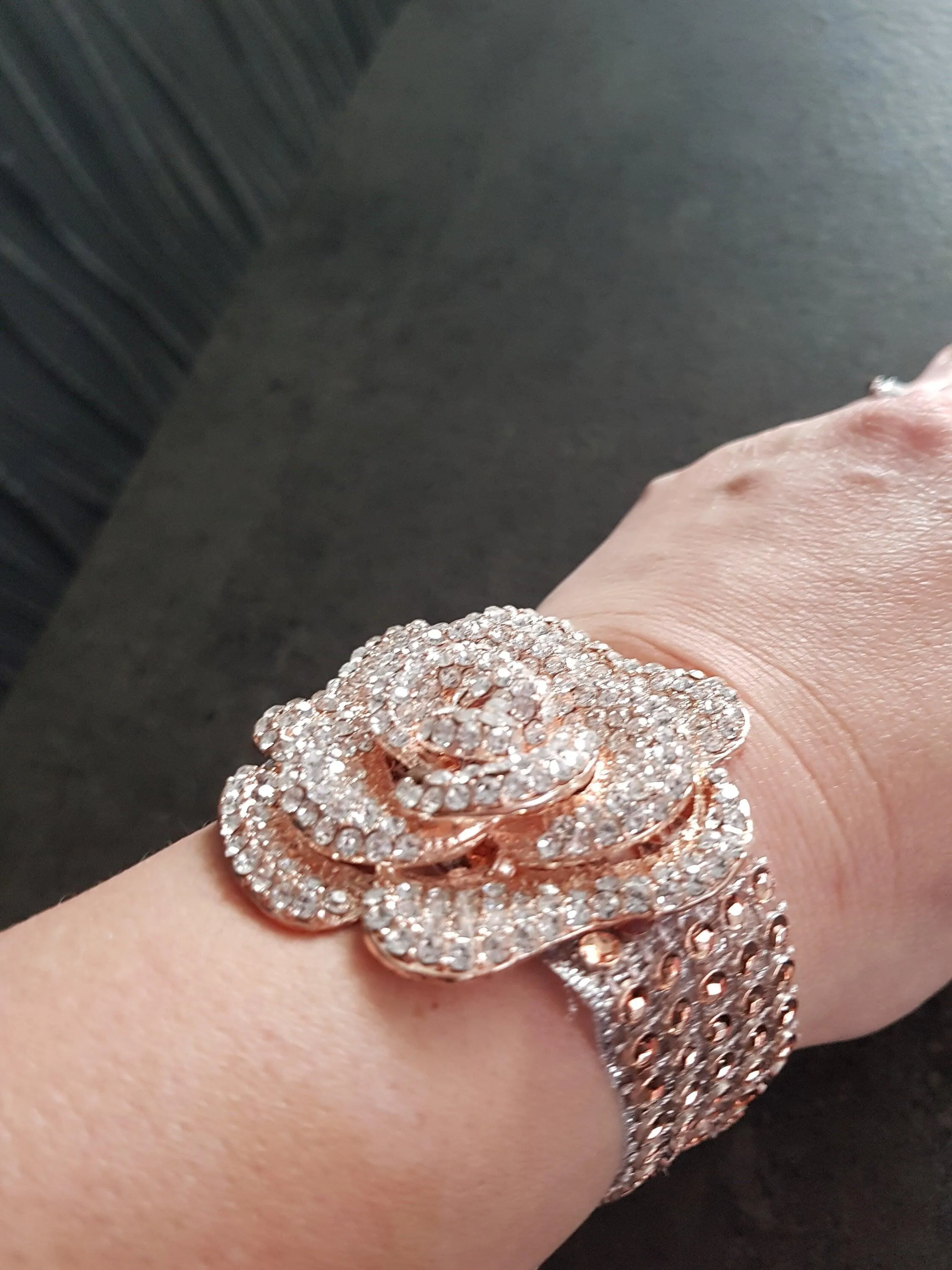 Wrist corsage ,Crystal Rose Wedding Cuff, bridesmaid Bracelet, Rose gold by Crystal wedding uk