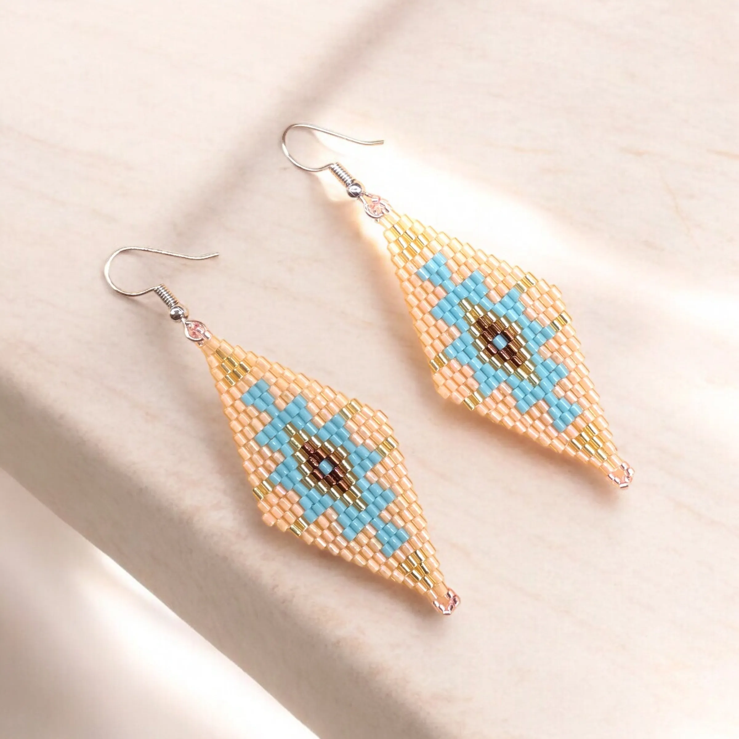 Yellow and Turquoise Miyuki Glass Beaded Earrings