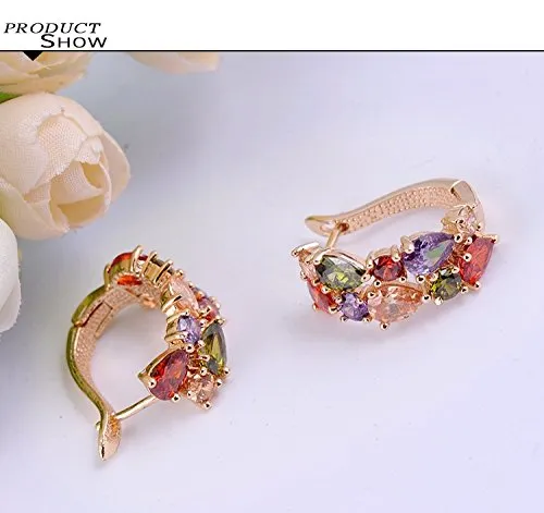 Yellow Chimes Clip On Earrings for Women Multicolor Swiss Zircon Rosegold Plated Crystal Clip-On Earrings for Women and Girls.