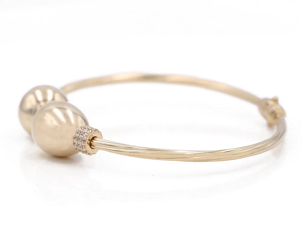 Yellow Gold 14k Fashion Balls Bangle Bracelet With Cz