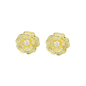 Zircon Camellia Silver Studs Earrings for Women