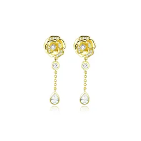 Zircon Camellia Tassel Silver Drop Earrings for Women