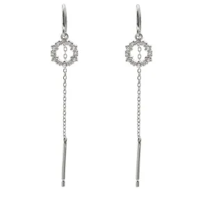 Zircon Circle Long Tassle Ear Line Silver Drop Earrings for Women