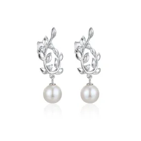 Zircon Garland with Pearl Silver Drop Earrings for Women