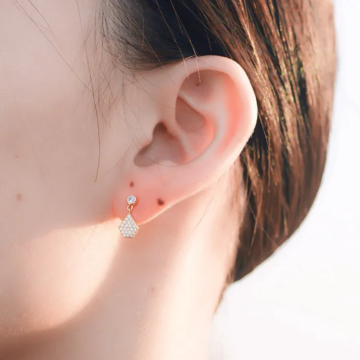 Zircon Geometric Polygon Silver Drop Earrings for Women