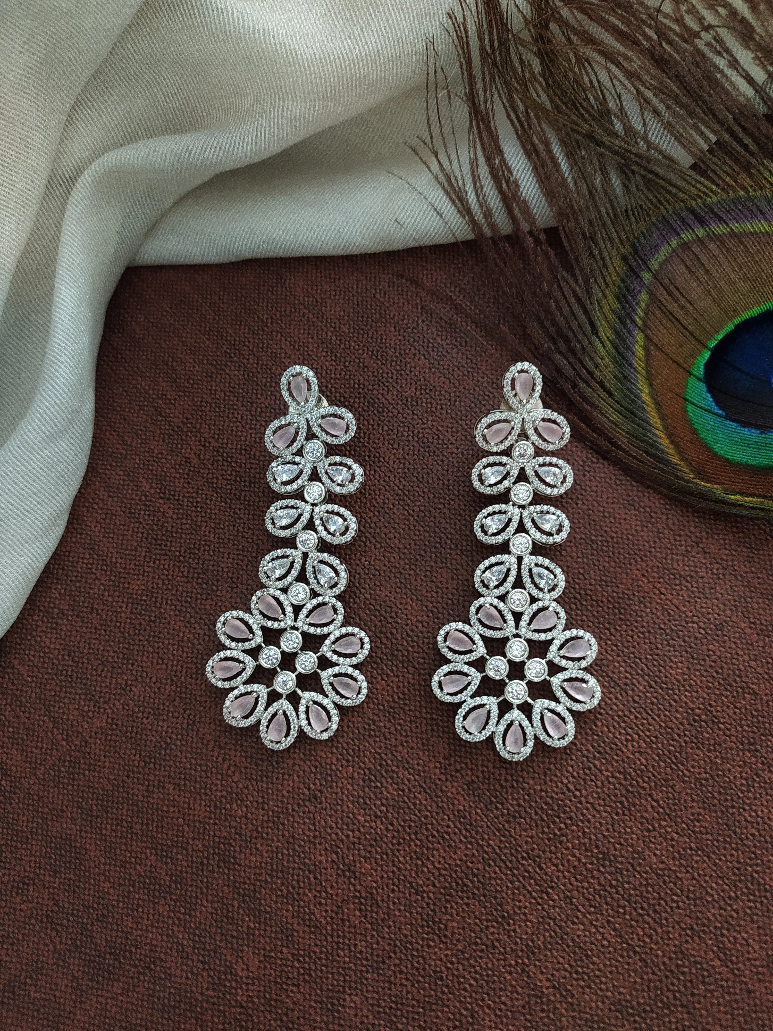 Zircon Layered Long Haram Set with Matching Dangling Earrings